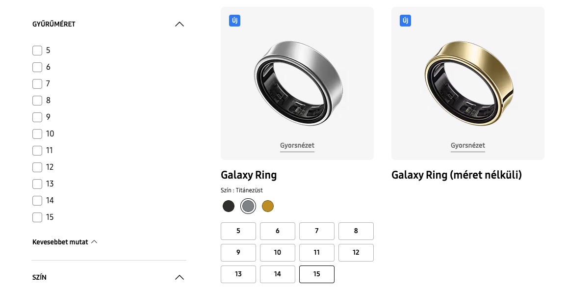 Samsung Galaxy Ring méretek