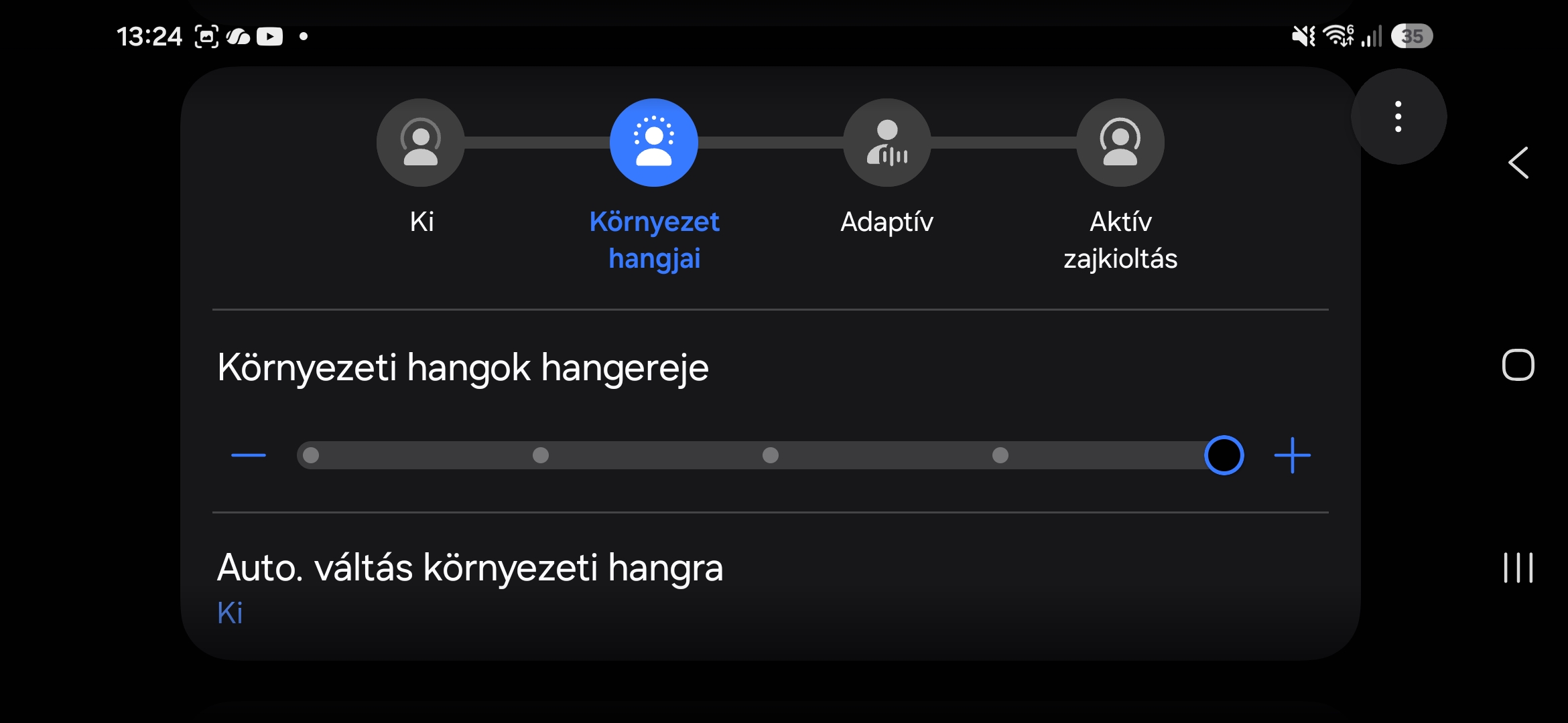 A zajszűrés több szintben is állítható.