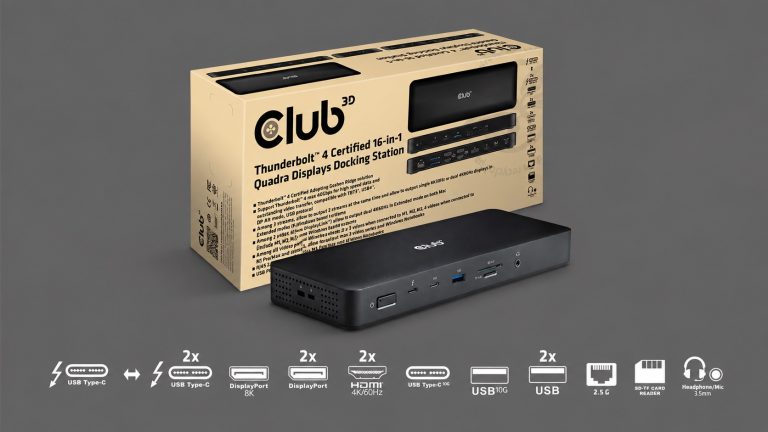 Club 3D CSV-1583 Thunderbolt 4 16‑in‑1 Quadra Displays Docking Station